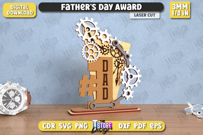 Father's Day Award Laser Cut | Wooden Trophy | Personalized Award for Dad | CNC File SVG The T Store Design 