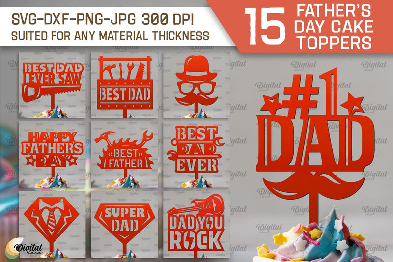 Father's Day Cake Toppers SVG Bundle. Cupcake Toppers Laser Cut SVG Evgenyia Guschina 