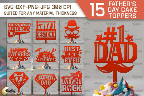Father's Day Cake Toppers SVG Bundle. Cupcake Toppers Laser Cut SVG Evgenyia Guschina 