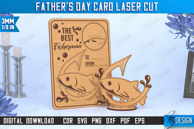 Father’s Day Card Laser Cut | Gift Idea | Greeting Card | Gift for Grandpa | Fisherman | CNC File SVG Fly Design 