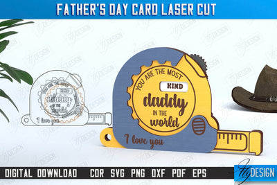 Father's Day Card Laser Cut | Greeting Card | Wood Tape Measure | Gift for Grandpa | CNC File SVG Fly Design 