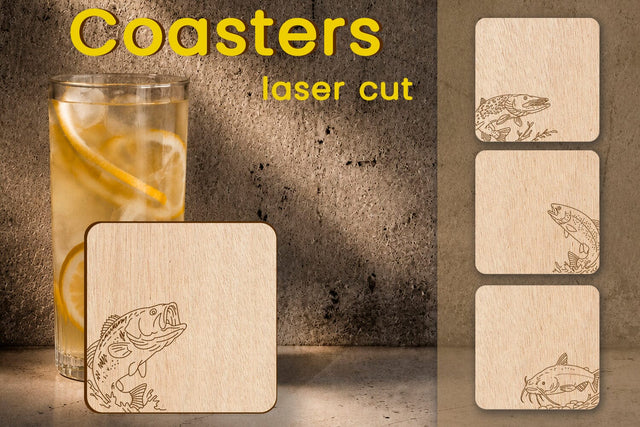 Fathers Day coasters set, Fishing dad svg, Laser engraving SVG AnastasiyaArtDesign 