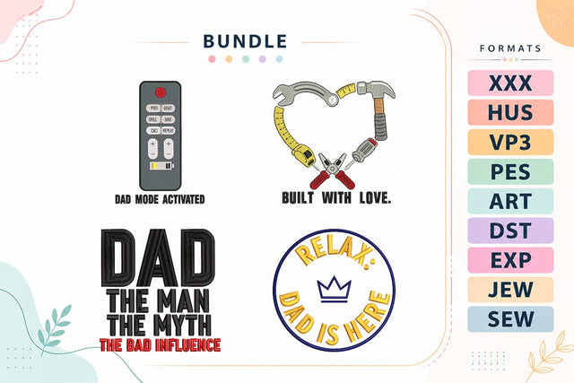 Father's Day Embroidery Bundle Dad Mode Activated Built With Love Designs Embroidery/Applique DESIGNS sg embroidery 