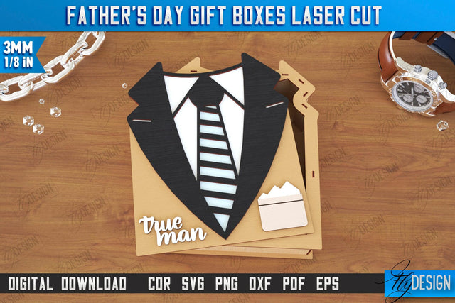 Father’s Day Gift Box Laser Cut | True Man | Suit-Shaped Box | Storage Box | Gift Idea | CNC File SVG Fly Design 