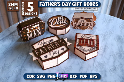 Father’s Day Gift Boxes Bundle | Wooden Gift Box | Storage Box | Gift Idea | CNC Files SVG The T Store Design 