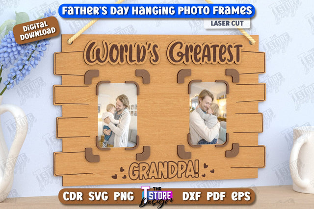 Father's Day Hanging Frames | Gift Idea | Wall Décor | Photo Frame | CNC File SVG The T Store Design 