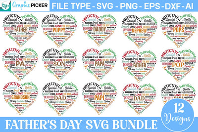 Father's Day Heart Shape SVG Bundle, Fathers Day Heart, Fathers Day SVG SVG DesignPlante 503 