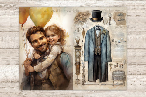 Fathers Day Junk Journal Pages | Victorian Scrapbook Paper SVG GlamArtZhanna 