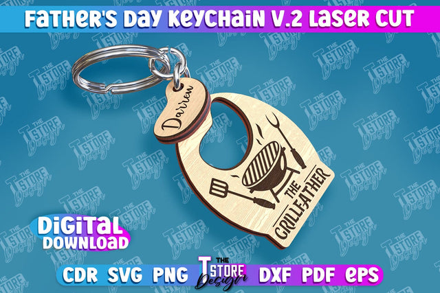 Father’s Day Keychain | Keychain Inscription | Grandpa Gift | CNC Files v.2 SVG The T Store Design 
