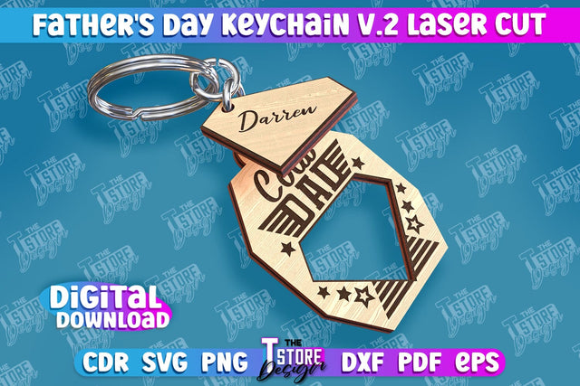 Father’s Day Keychain | Keychain Inscription | Grandpa Gift | CNC Files v.2 SVG The T Store Design 