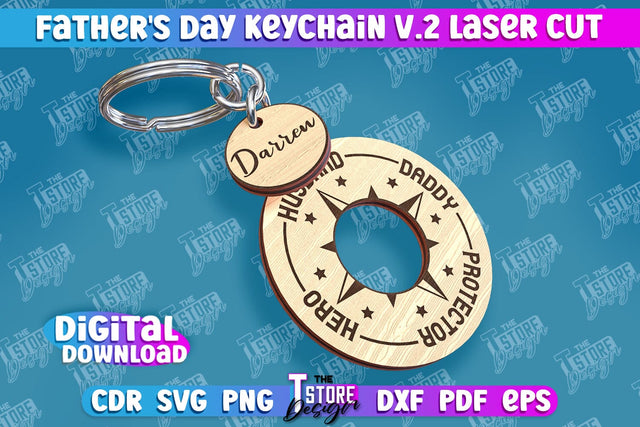Father’s Day Keychain | Keychain Inscription | Grandpa Gift | CNC Files v.2 SVG The T Store Design 