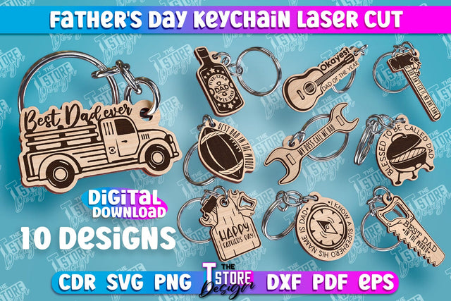 Father’s Day Keychain Laser Cut | Best Dad Gift Laser Keyring | Dad Laser Gift | Grandps Keychain SVG The T Store Design 