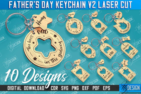 Father’s Day Keychain Laser Cut Bundle | Keychain Inscription | Grandpa Gift | CNC Files v.2 SVG Fly Design 