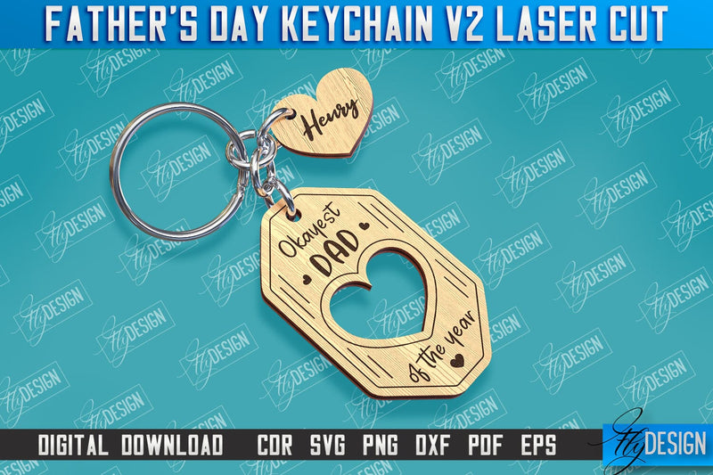 Father’s Day Keychain Laser Cut | Keychain Inscription | Grandpa Gift | CNC Files v.2 SVG Fly Design 
