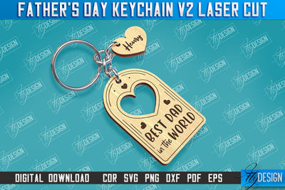 Father’s Day Keychain Laser Cut | Keychain Inscription | Grandpa Gift | CNC Files v.2 SVG Fly Design 
