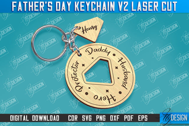 Father’s Day Keychain Laser Cut | Keychain Inscription | Grandpa Gift | CNC Files v.2 SVG Fly Design 