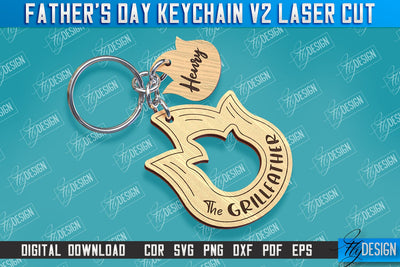 Father’s Day Keychain Laser Cut | Keychain Inscription | Grandpa Gift | CNC Files v.2 SVG Fly Design 