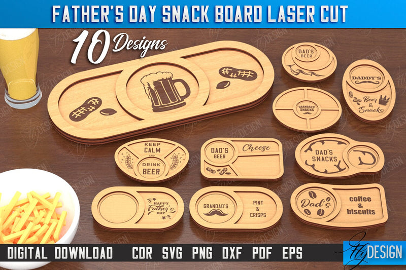 Father's Day Snack Board Laser Cut Bundle | Beer Snack Board | Snack Tray | CNC Files SVG Fly Design 
