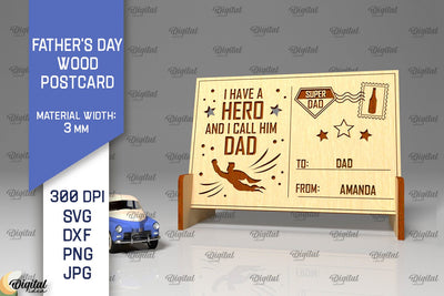 Father's Day Wood Postcard Laser Cut. 3D Greeting Card SVG SVG Evgenyia Guschina 