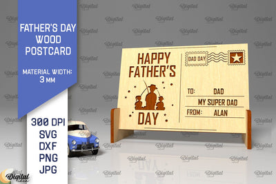 Father's Day Wood Postcard Laser Cut. 3D Greeting Card SVG SVG Evgenyia Guschina 