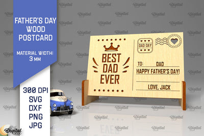 Father's Day Wood Postcard Laser Cut. 3D Greeting Card SVG SVG Evgenyia Guschina 