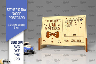 Father's Day Wood Postcard Laser Cut. 3D Greeting Card SVG SVG Evgenyia Guschina 