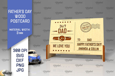 Father's Day Wood Postcard Laser Cut. 3D Greeting Card SVG SVG Evgenyia Guschina 