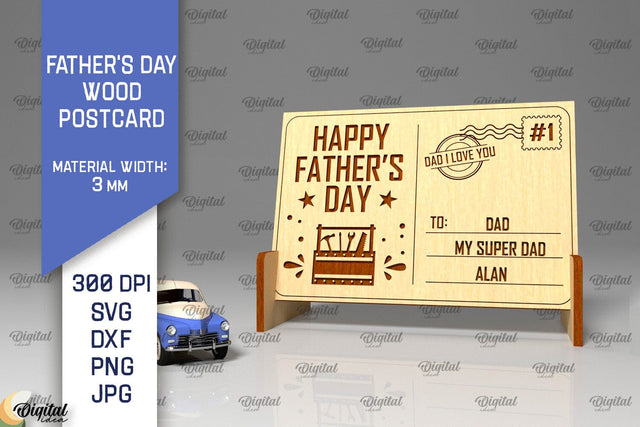 Father's Day Wood Postcard Laser Cut. 3D Greeting Card SVG SVG Evgenyia Guschina 