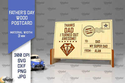 Father's Day Wood Postcard Laser Cut. 3D Greeting Card SVG SVG Evgenyia Guschina 