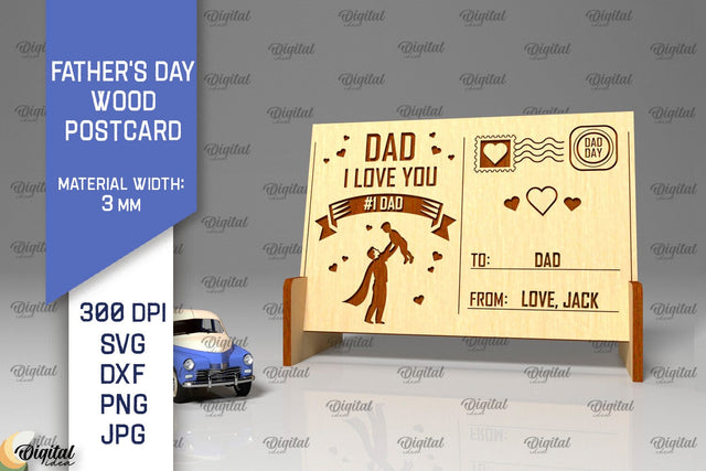 Father's Day Wood Postcard Laser Cut. 3D Greeting Card SVG SVG Evgenyia Guschina 