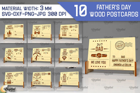 Father's Day Wood Postcards Laser Cut Bundle SVG Evgenyia Guschina 