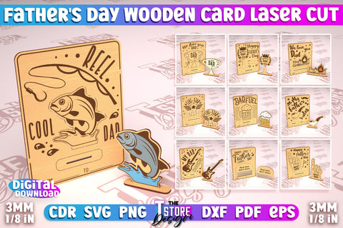 Father’s Day Wooden Card Bundle | Greeting Cards | Gift for Grandpa | CNC File SVG The T Store Design 