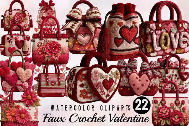 Faux Crochet Valentine Png Clipart Bundle. Sublimation SVGArt 