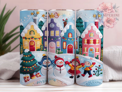Faux Embroidered Christmas Town Tumbler, Holiday Town Wrap, Embroidery Style Sublimation, 20oz Christmas Town Tumbler, Festive Embroidered Art, Seasonal Town Mug, Whimsical Holiday Cup Sublimation Li Zamperini 