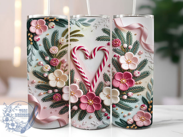 Faux Embroidery Candy Cane Tumbler, Christmas Candy Sublimation Design, Festive Holiday Cup Art, 20oz Xmas Tumbler, Whimsical Candy Cane Mug, Stylish Christmas Cup, Cozy Holiday Wrap Sublimation ToriDesigns 