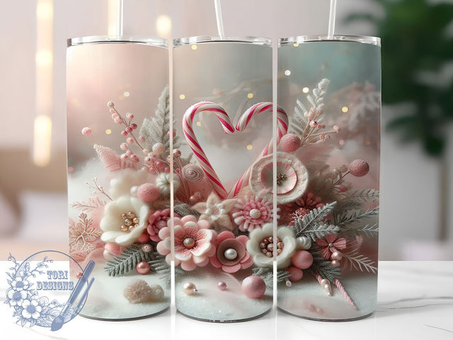 Faux Embroidery Candy Cane Tumbler, Christmas Candy Sublimation Design, Festive Holiday Cup Art, 20oz Xmas Tumbler, Whimsical Candy Cane Mug, Stylish Christmas Cup, Cozy Holiday Wrap Sublimation ToriDesigns 