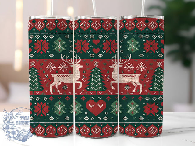 Faux Embroidery Knitted Christmas Tumbler, Seamless Holiday Sublimation Design, Winter Knitted Cup Art, 20oz Xmas Tumbler, Whimsical Embroidery Mug, Stylish Christmas Cup, Cozy Knitted Wrap Sublimation ToriDesigns 