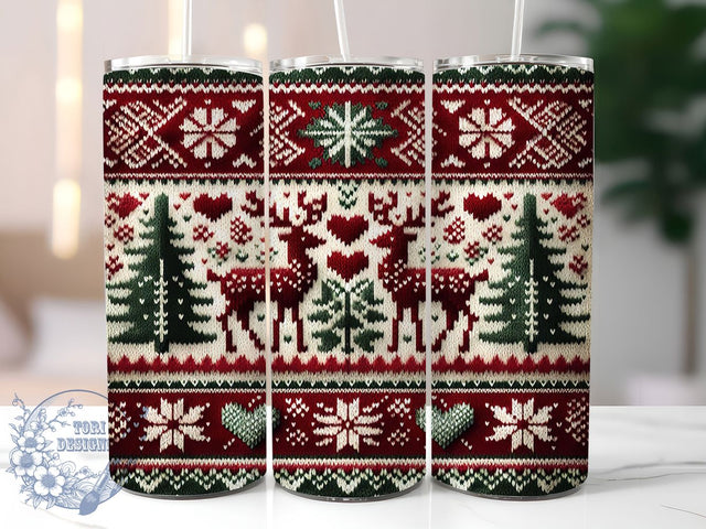 Faux Embroidery Knitted Christmas Tumbler, Seamless Holiday Sublimation Design, Winter Knitted Cup Art, 20oz Xmas Tumbler, Whimsical Embroidery Mug, Stylish Christmas Cup, Cozy Knitted Wrap Sublimation ToriDesigns 