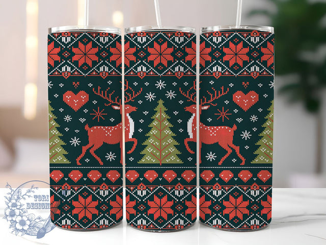 Faux Embroidery Knitted Christmas Tumbler, Seamless Holiday Sublimation Design, Winter Knitted Cup Art, 20oz Xmas Tumbler, Whimsical Embroidery Mug, Stylish Christmas Cup, Cozy Knitted Wrap Sublimation ToriDesigns 