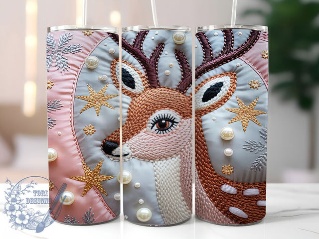 Faux Embroidery Rustic Deer Tumbler, Latch Hook Sublimation Design, Rustic Animal Cup Art, 20oz Deer Tumbler, Whimsical Forest Mug, Stylish Nature Cup, Cozy Woodland Wrap Sublimation ToriDesigns 