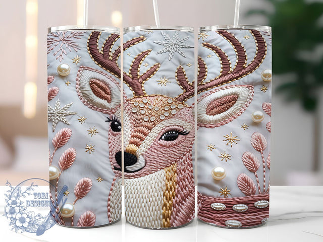 Faux Embroidery Rustic Deer Tumbler, Latch Hook Sublimation Design, Rustic Animal Cup Art, 20oz Deer Tumbler, Whimsical Forest Mug, Stylish Nature Cup, Cozy Woodland Wrap Sublimation ToriDesigns 