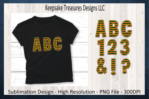 Faux Embroidery Stripe Alphabet and Numbers, Gold Border with Stripe Pattern, Classic, Stitch Alpha, Individual PNG, Digital Download Sublimation Keepsake Treasures Designs LLC. 