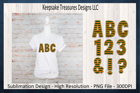 Faux Embroidery Stripe Alphabet and Numbers, Gold Border with Stripe Pattern, Classic, Stitch Alpha, Individual PNG, Digital Download Sublimation Keepsake Treasures Designs LLC. 