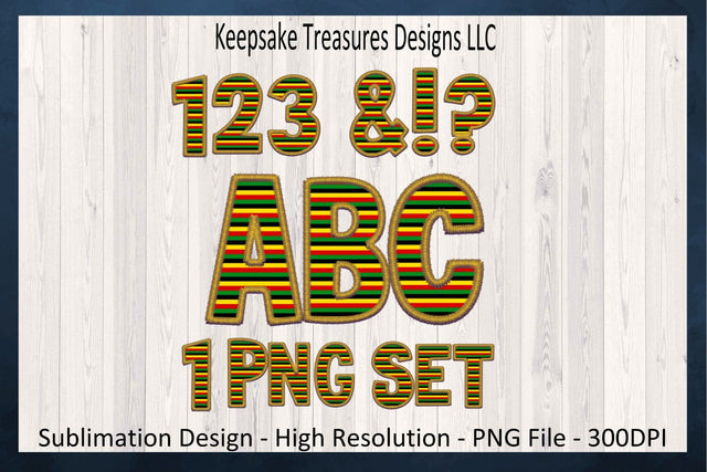Faux Embroidery Stripe Alphabet and Numbers, Gold Border with Stripe Pattern, Classic, Stitch Alpha, Individual PNG, Digital Download Sublimation Keepsake Treasures Designs LLC. 