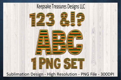 Faux Embroidery Stripe Alphabet and Numbers, Gold Border with Stripe Pattern, Classic, Stitch Alpha, Individual PNG, Digital Download Sublimation Keepsake Treasures Designs LLC. 