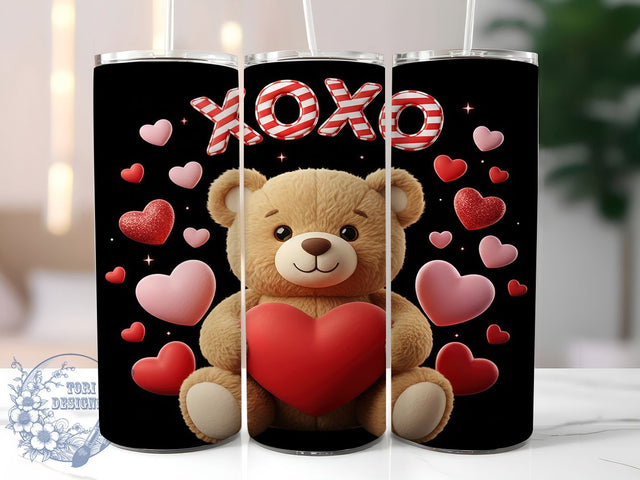 Faux Embroidery XOXO Teddy Tumbler, XOXO Valentine Wrap, Cute Teddy Cup, 20oz Sublimation Wrap, Stylish Embroidery Design Tumbler, Artistic XOXO Teddy Cup, Cozy Love Theme Wrap Sublimation ToriDesigns 