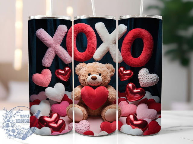 Faux Embroidery XOXO Teddy Tumbler, XOXO Valentine Wrap, Cute Teddy Cup, 20oz Sublimation Wrap, Stylish Embroidery Design Tumbler, Artistic XOXO Teddy Cup, Cozy Love Theme Wrap Sublimation ToriDesigns 