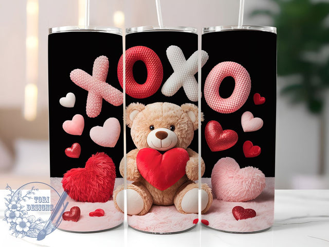 Faux Embroidery XOXO Teddy Tumbler, XOXO Valentine Wrap, Cute Teddy Cup, 20oz Sublimation Wrap, Stylish Embroidery Design Tumbler, Artistic XOXO Teddy Cup, Cozy Love Theme Wrap Sublimation ToriDesigns 