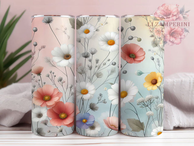 Faux Engraved Daisy Poppy Tumbler, Daisy Pattern, Poppy Floral, Sublimation Art, 20oz Tumbler, Elegant Wrap, Romantic Theme Sublimation Li Zamperini 