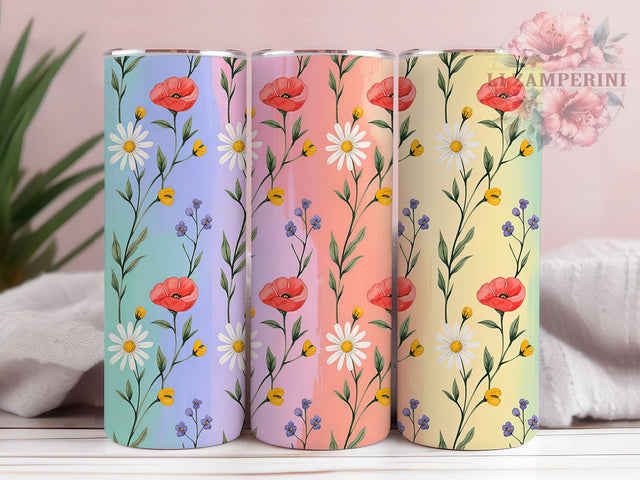 Faux Engraved Daisy Poppy Tumbler, Daisy Pattern, Poppy Floral, Sublimation Art, 20oz Tumbler, Elegant Wrap, Romantic Theme Sublimation Li Zamperini 